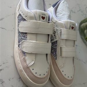Zara Kids White and Silver Glitter Sneakers